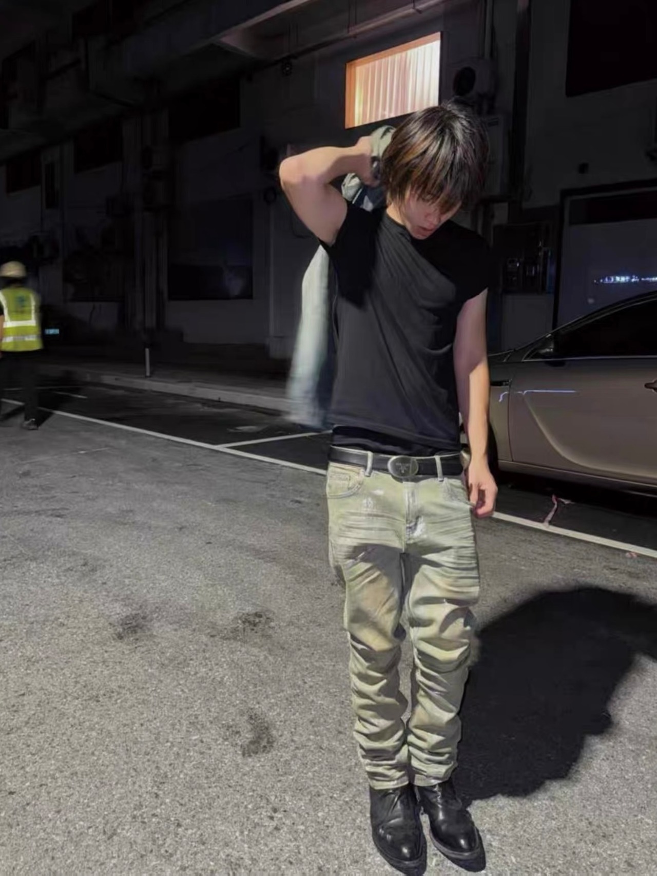 【CinderVein】Metallic Transfer Straight Denim Pants