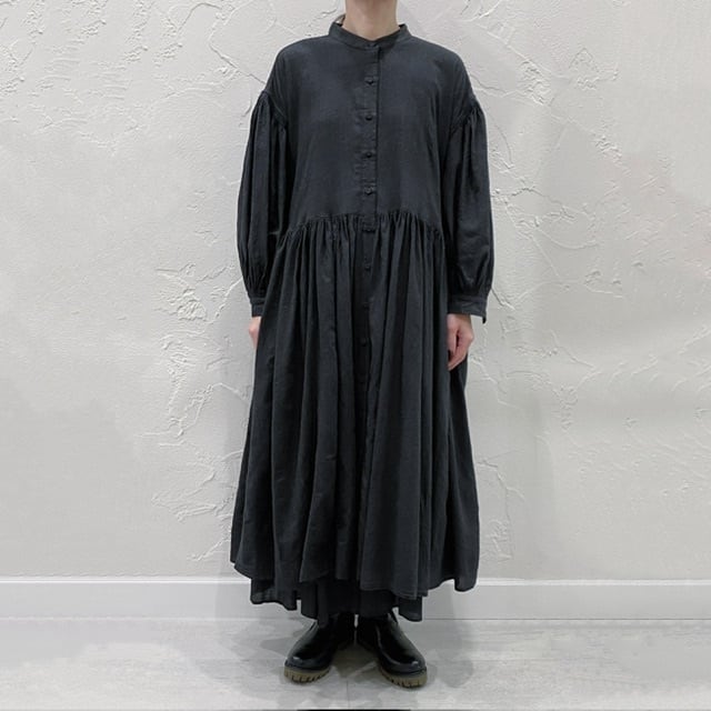 maison de soil WOOL COTTON SILK PLAIN BANDED COLLAR SHIRT DRESS