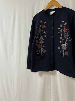 1990's Embroidery Design Sweat Cardigan
