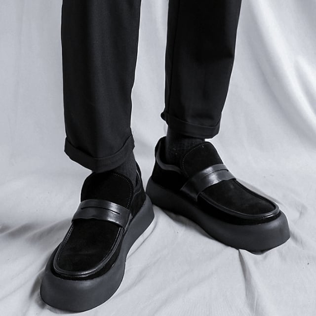 黒レザー厚底ローファー AAA+ ローファー レディース 厚底 5cm 黒 革靴 モンクストラップ