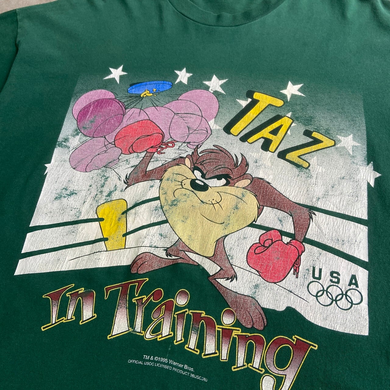 90s ワーナー タズマニアンデビル プリント Tシャツ L キャラクター 緑