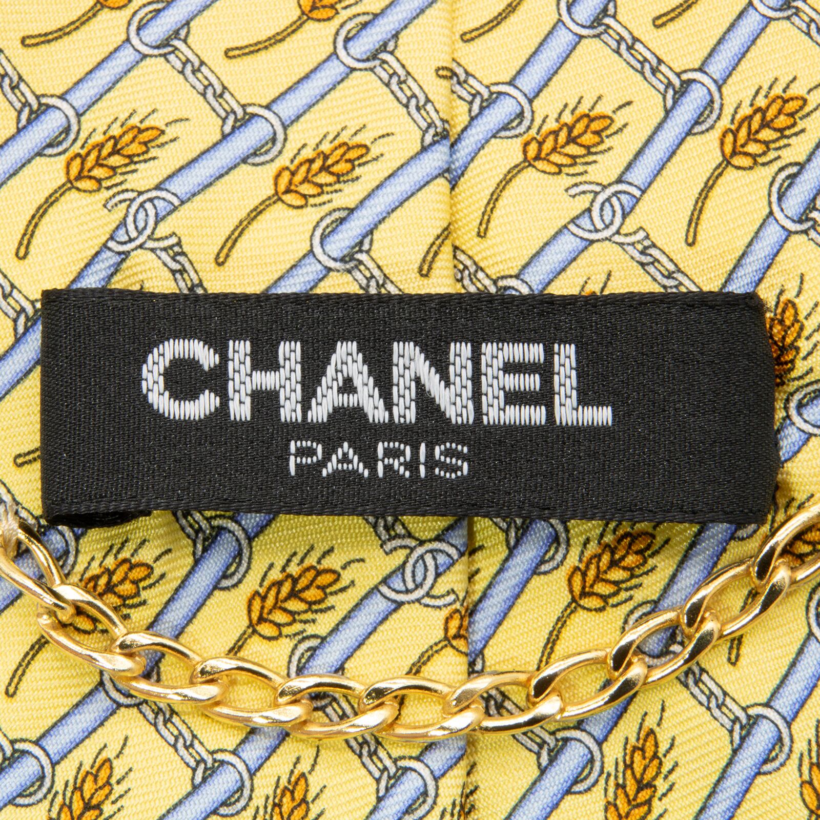 送料無料 シャネル ネクタイ 新品同様 シルク 黄色 イエロー 水色