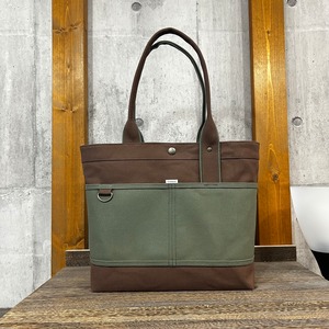 Bi Color Tote "L" / 内ポケット×5付 【焦茶×ジャングル】