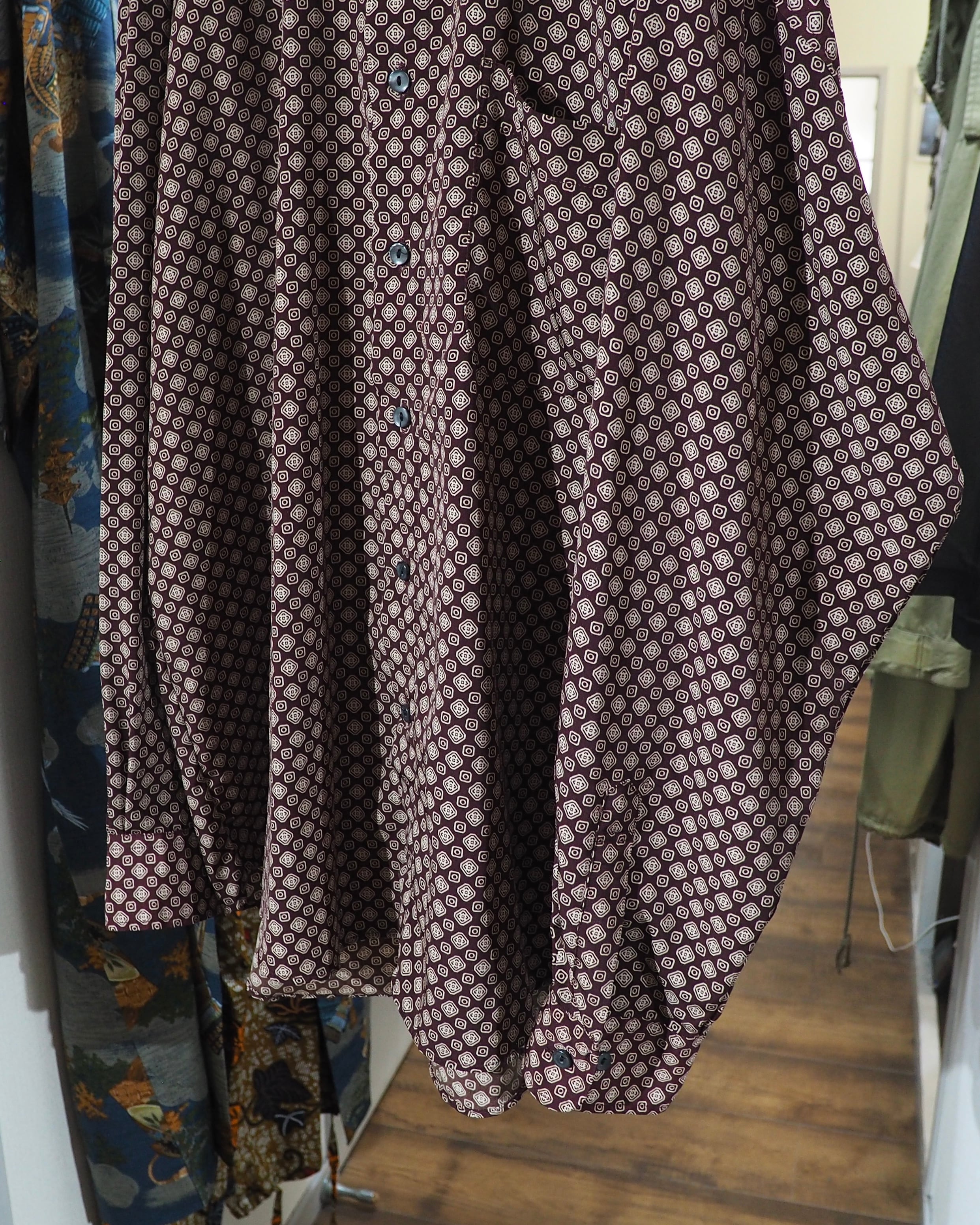 1990s Geometric Dot pattern vintage Drape loose Stand collar Shirt