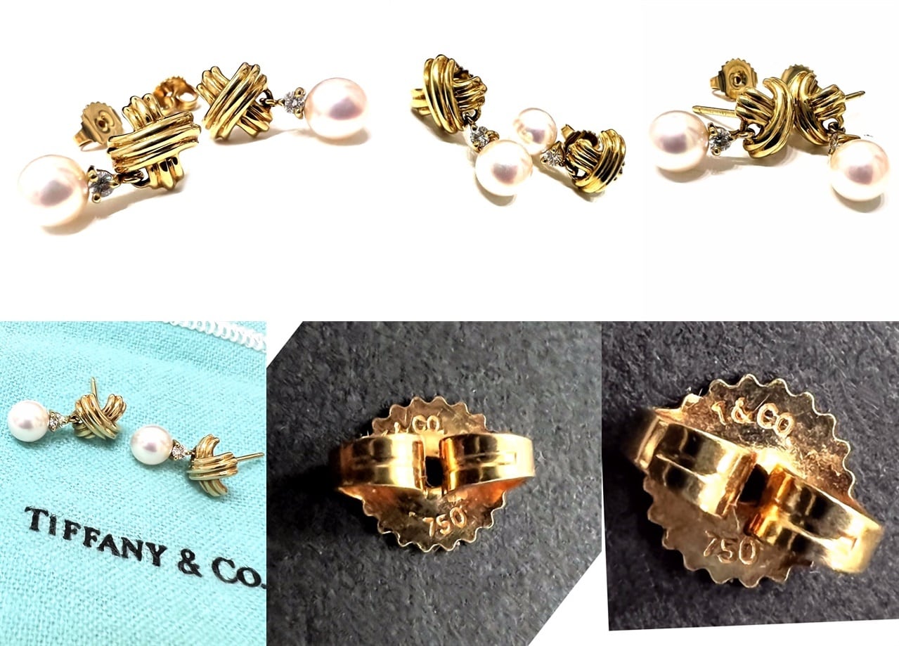 TIFFANY ティファニー K18 YG シグネチャー アコヤ真珠 パール ダイヤ