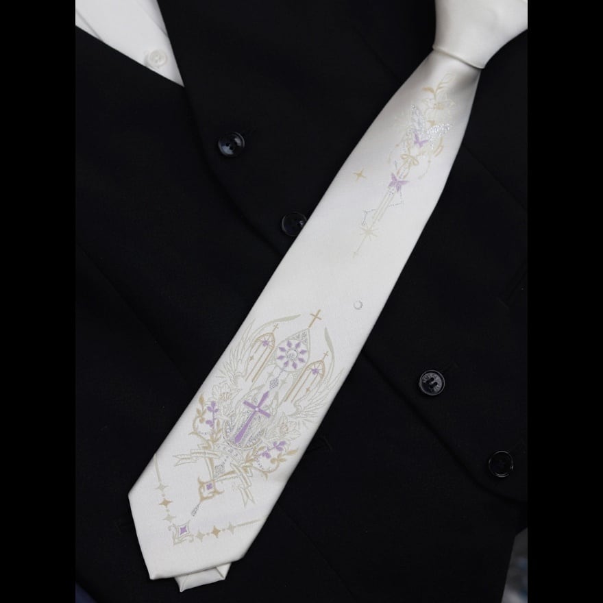 ゴシック ネクタイ 聖堂 刺繍 ホワイト サテン 耽美 華ロリ 参戦服