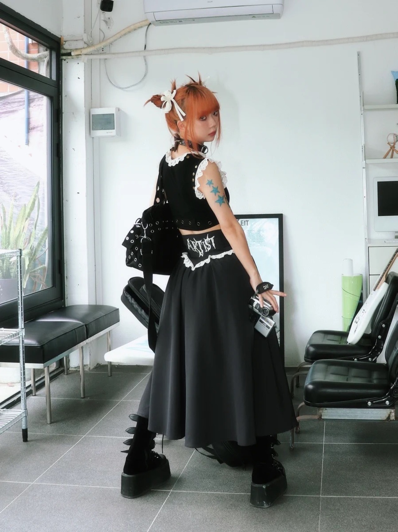 トップス】ロック 黒 モード パンク トップス ガーリー 姫 かわいい 