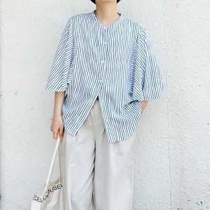 Rayon flare sleeve blouse (stripe)