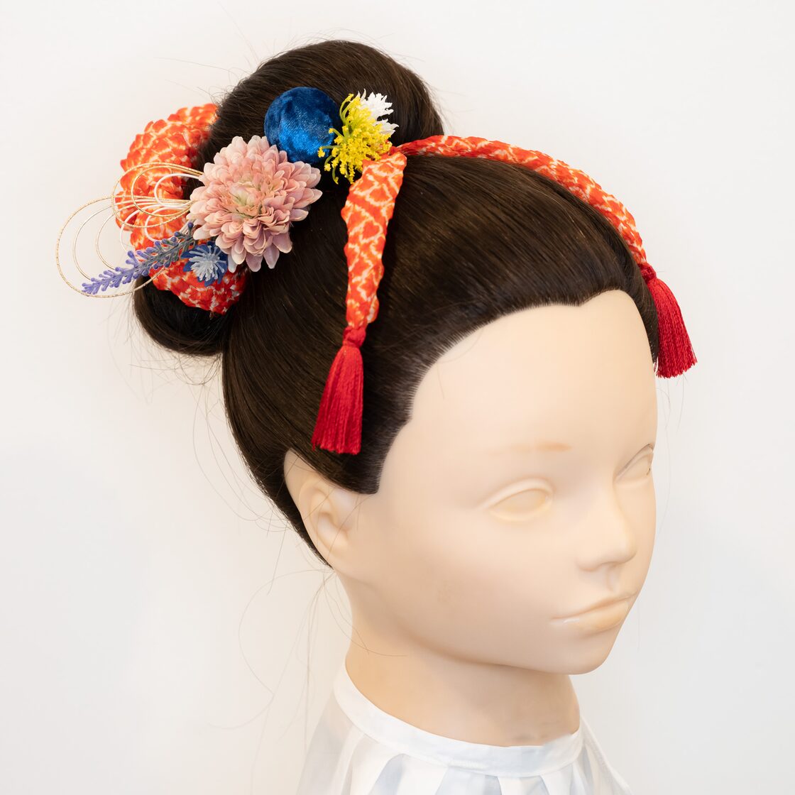 髪飾り　リボン　鹿の子　絞り　ちんころ大小3本セット　日本髪　七五三　成人式　祝 七五三/前撮り髪飾り青C】鹿の子（かのこ）ちんころ＆タッセル付き組紐