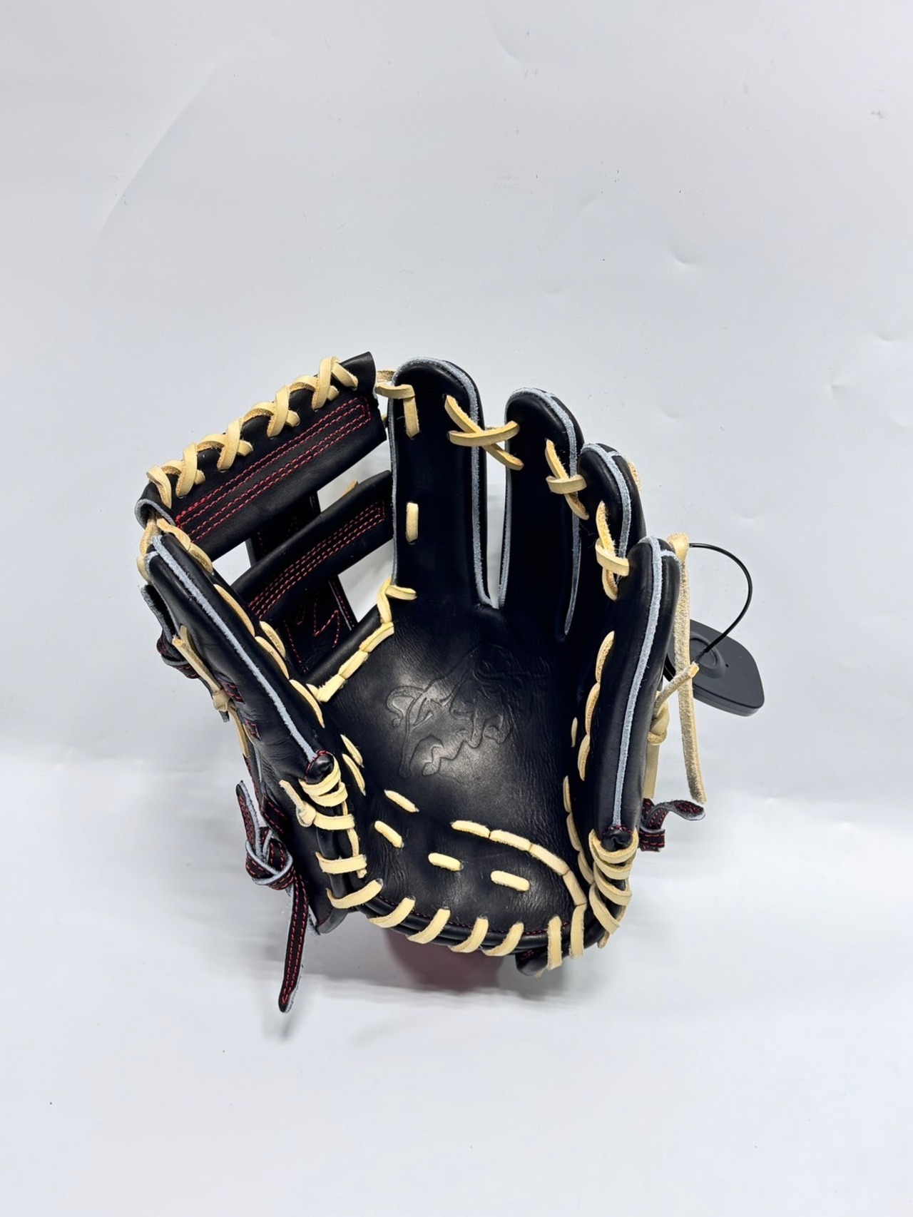 TEPPEN-てっぺん硬式内野手用MIE-Lブラック×ブロンド　クロスウェブ　ステッチ　レッド　1・画像4