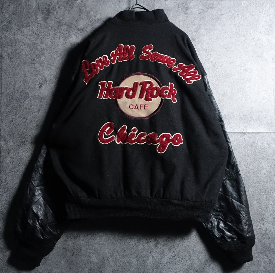 “HARD ROCK CAFE” Black Melton & Leather Stadium Jacket