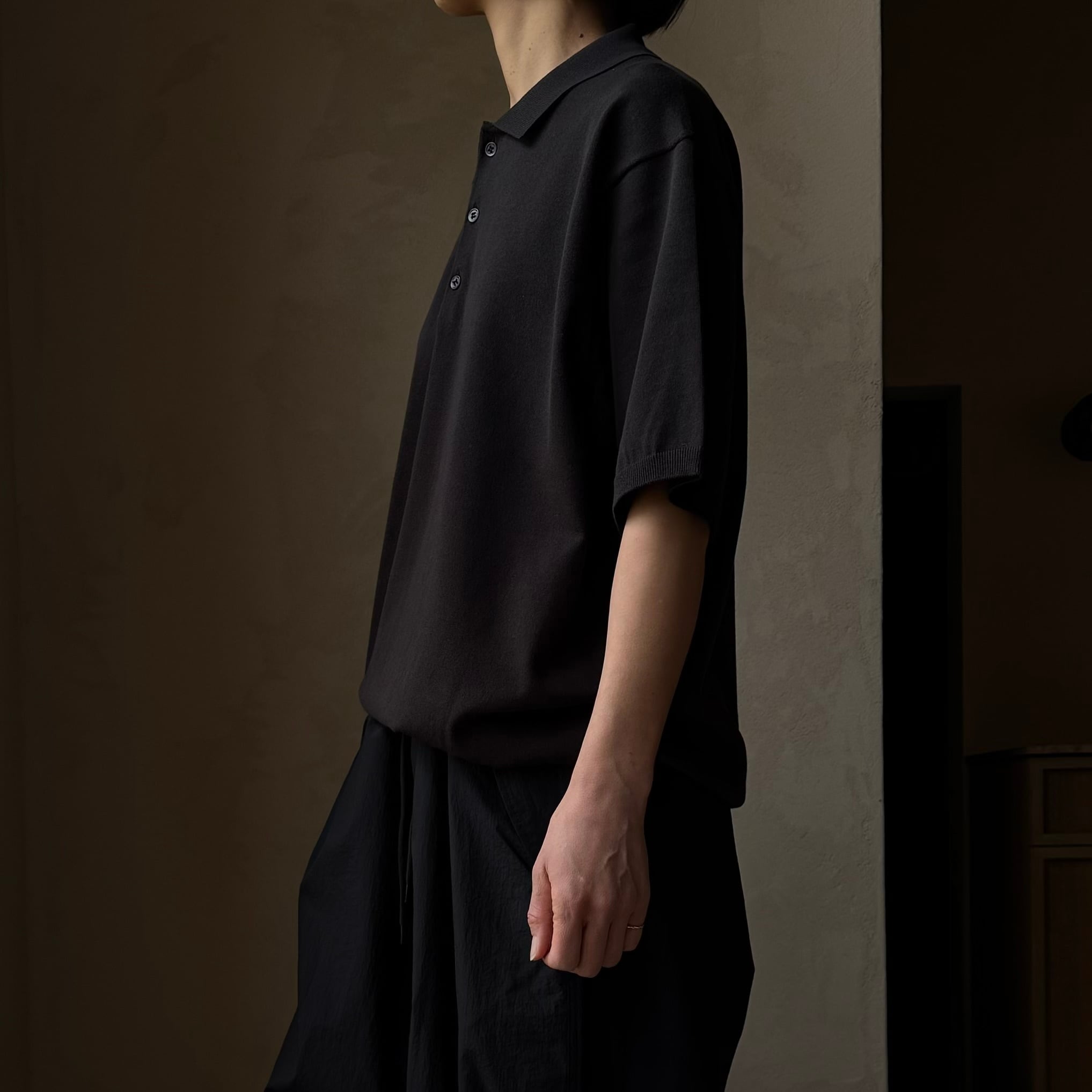ATON | COTTON WASHI KNIT HALF SLEEVE POLO SWEATER | HJ GALLERY