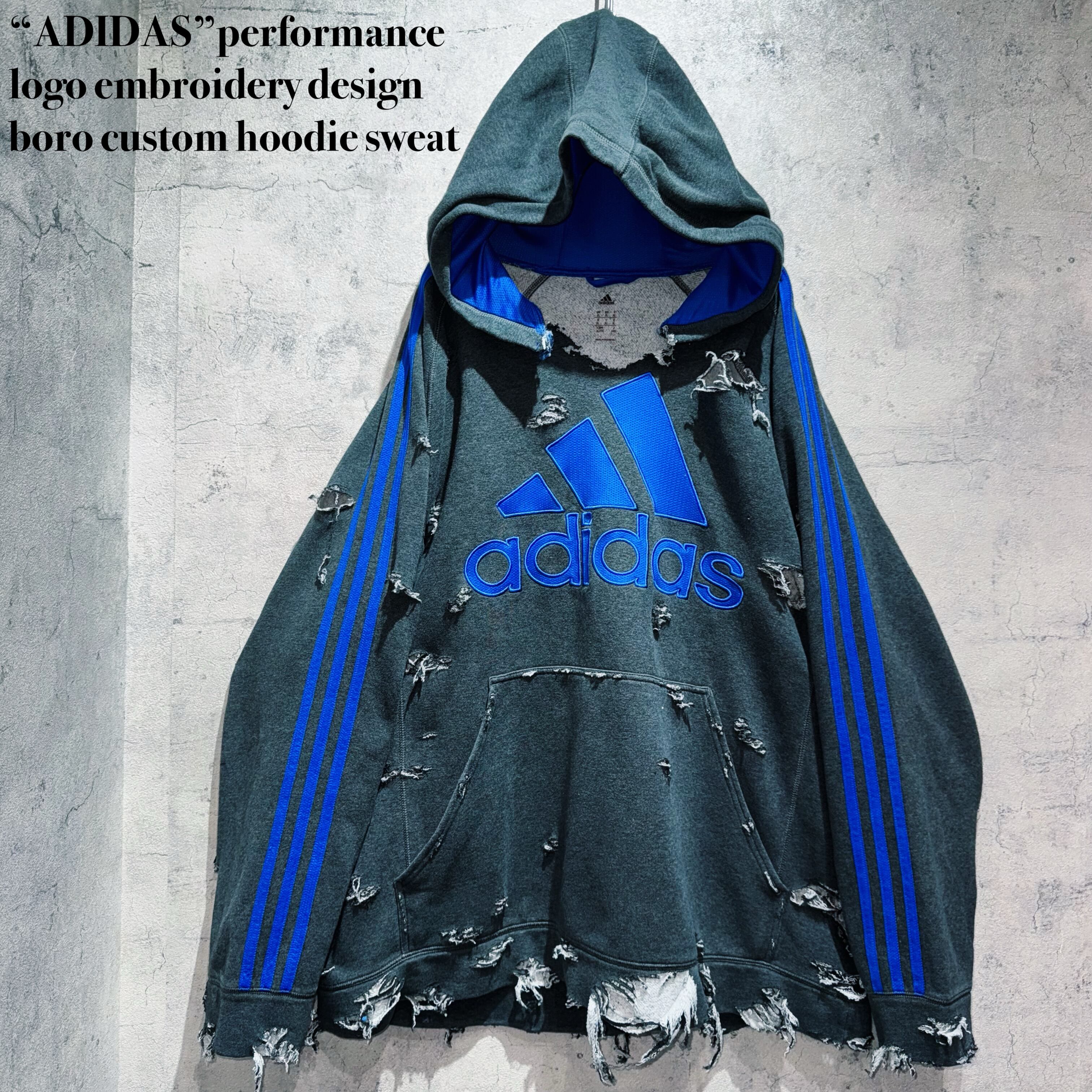 “ADIDAS”performance logo embroidery design boro custom hoodie sweat