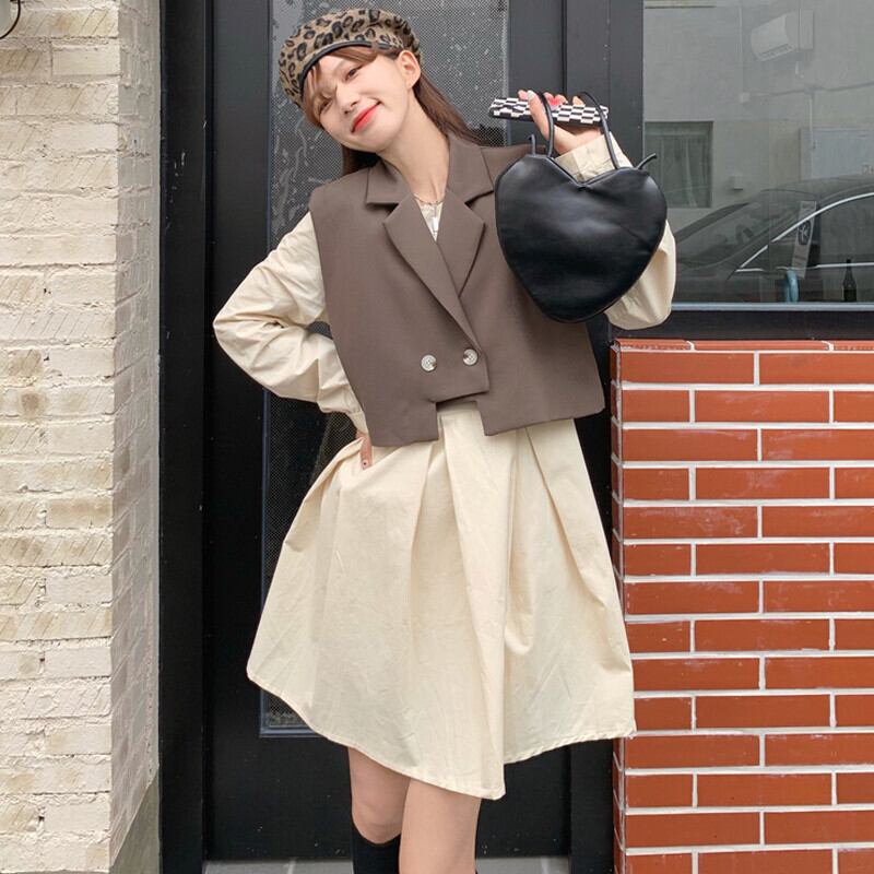 オータムスタンダードジャケット ルーズシャツ ドレス ロング レトロ 秋物 ガールズファッション26944288311