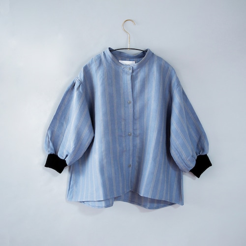 michirico (ミチリコ)/ stripe linen shirts / スカイブルー / L(115-130cm) , XL(130-140cm)