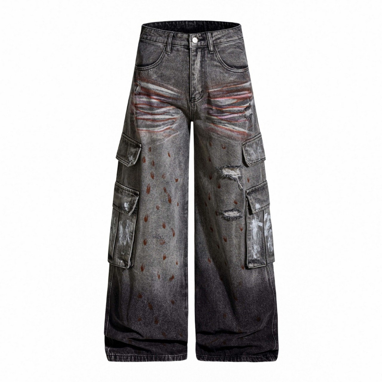 ストリート  スプレーダメージ加工デニムパンツ P357