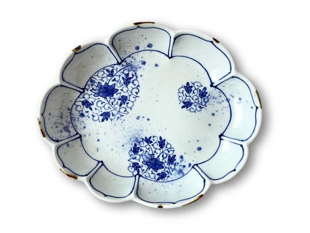 ＊ARITAYAKI STOREオリジナル＊　有田焼　福泉窯　手描き　染付間取丸紋華唐草　パスタ・カレー深皿　