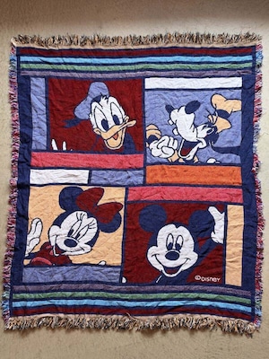 【USA製】90s Beacon OLD Disney ラグ ブランケット タペストリー ミッキー ミニー ドナルド グーフィー VINTAGE アメリカ製 ディズニー