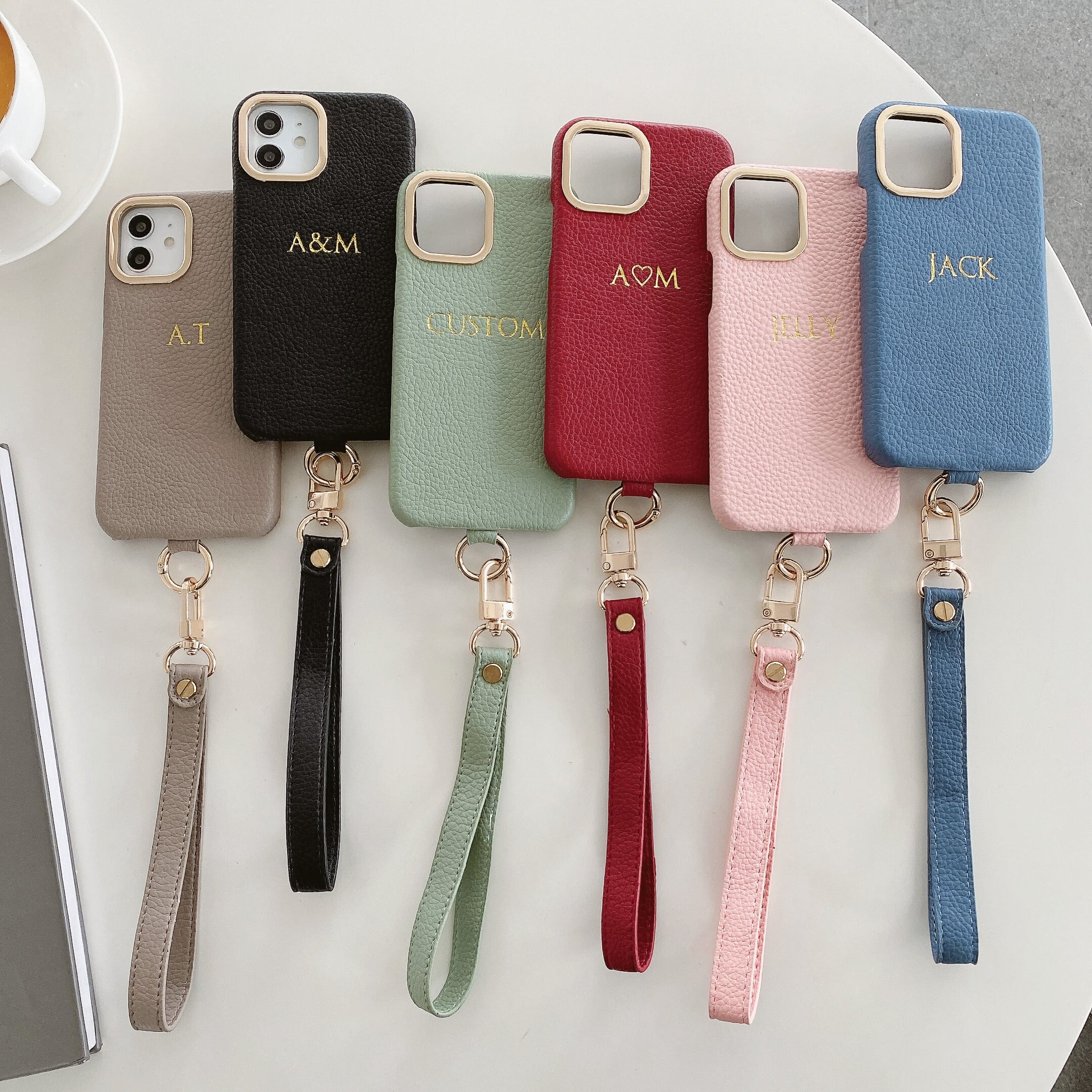 ストラップ付き レザー カスタム 名前入れ iPhoneケース