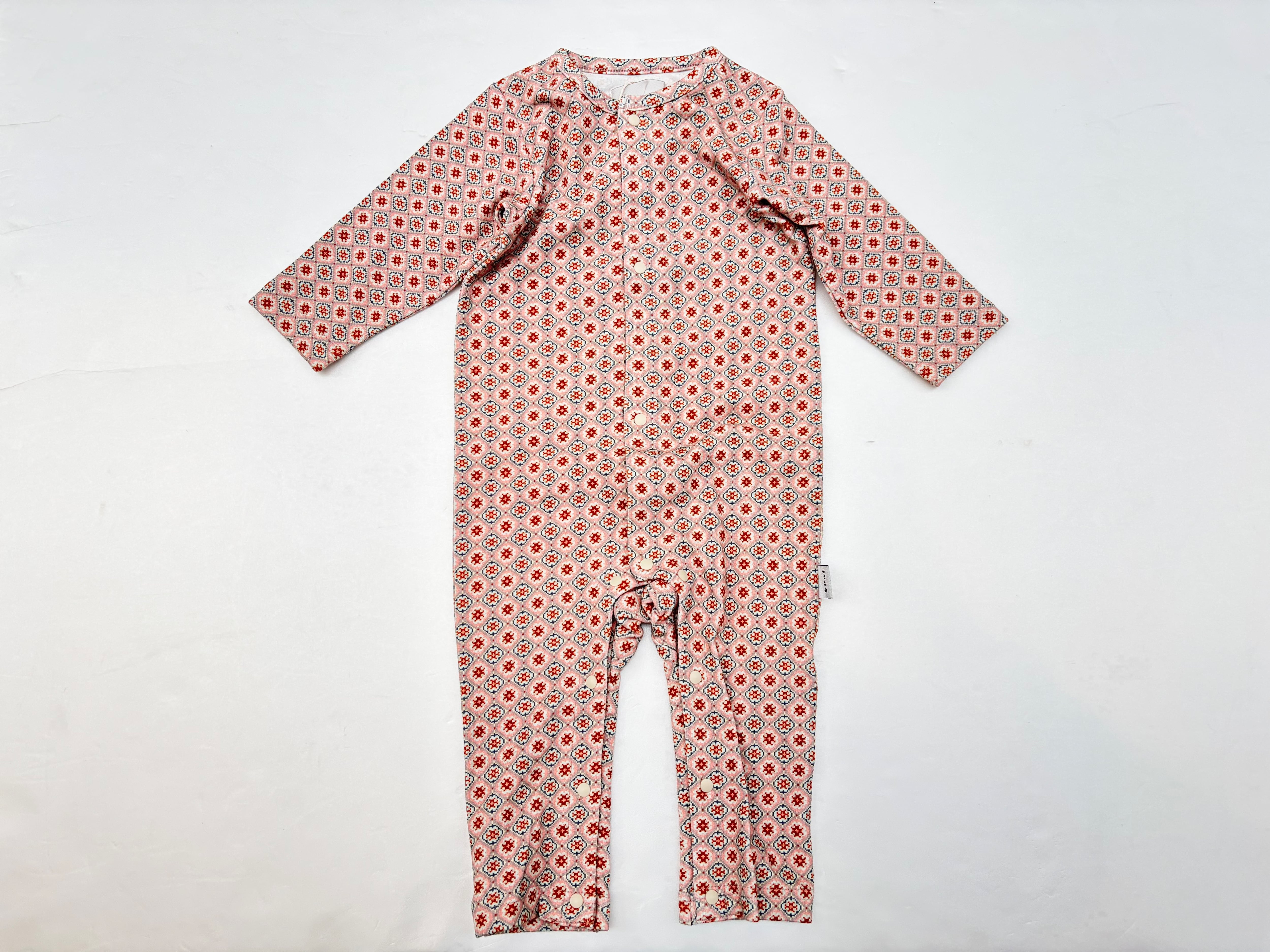 【25AW】&PAL(アンドパル)総柄ロンパース ピンク(70/80)ロンパース ベビー レトロ