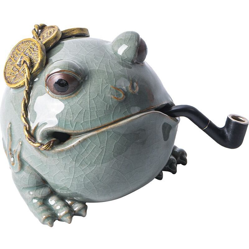 蛙 カエル 置物 オブジェ 陶器 ブルー 高級感 財運 金運 開運 運気