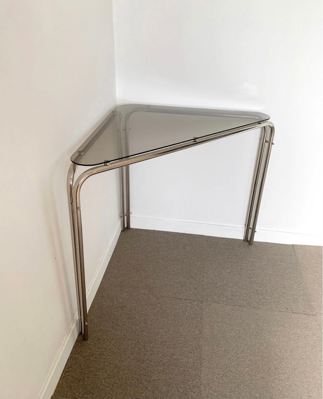 stainless corner table / ステンレス コーナー テーブル ガラス