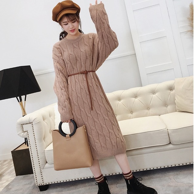 送料無料 ワンピース ニット ニットワンピース ケーブル編み ケーブルニット ロングワンピース ロング丈 あったか ゆったり クルーネック 長袖 6色展開 ピンク ベージュ アプリコット ホワイト オレンジ ブラック おしゃれ 大人 可愛い 大人カジュアル おうちコーデ 大人