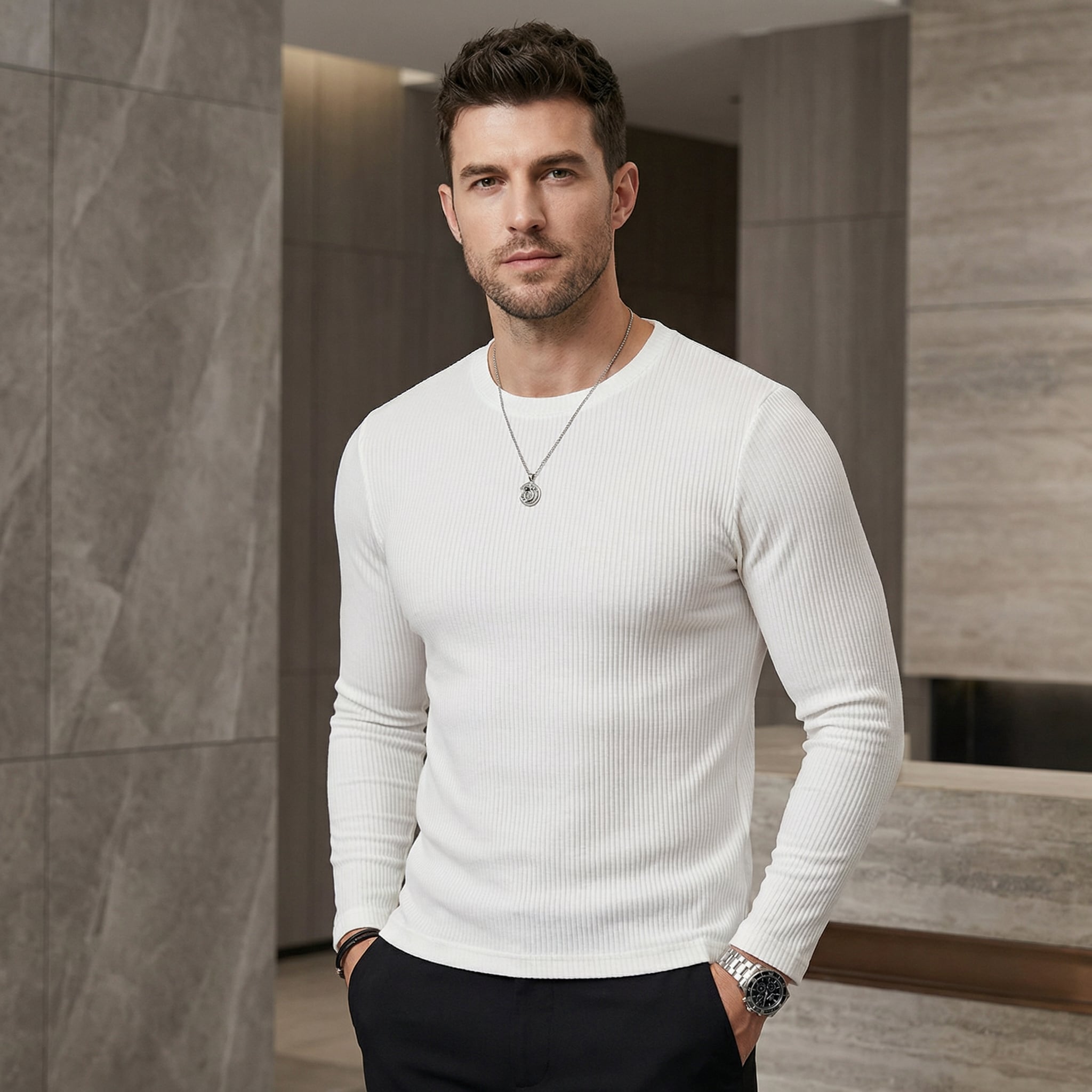 スリムストライプ長袖Tシャツトップス(4color) M0063