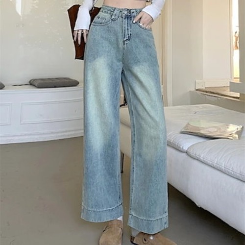 2024春夏パンツ デニム ジーンズ ワイドパンツ デニム ジーンズ ワイド ストレート ハイウエスト 脚長効果 美脚効果 細見え ウォッシュ加工 春 白 カジュアル 韓国ファッション レディース お