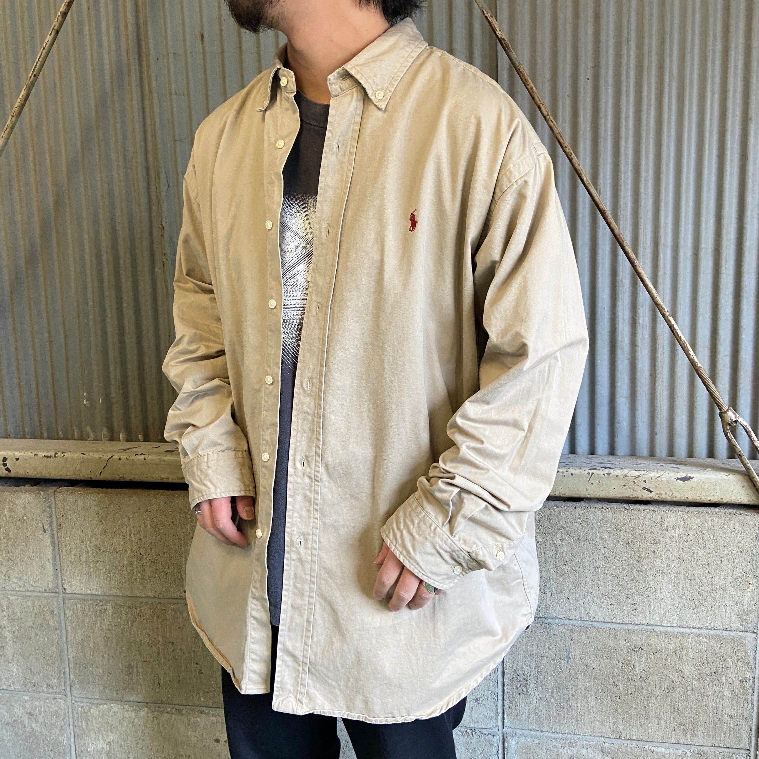 ラルフローレン 90s CLASSIC FIT ビッグ 長袖シャツ ベージュ