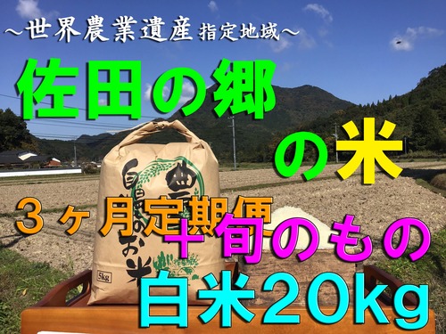 【令和５年新米】佐田の郷の米（３ヶ月定期便<白米２０kg／玄米２２kg＋旬のもの>×４回）【慣行栽培米】