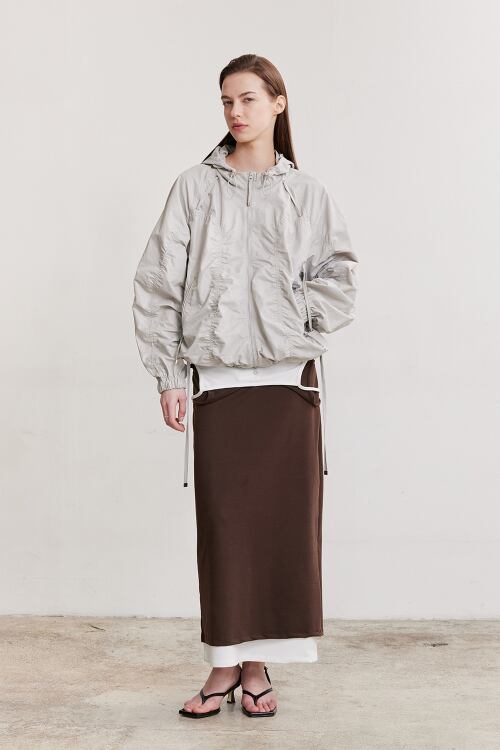 AFTERHOURS] SHIRRING WINDBREAKER (LIGHT GREY) | もごつ