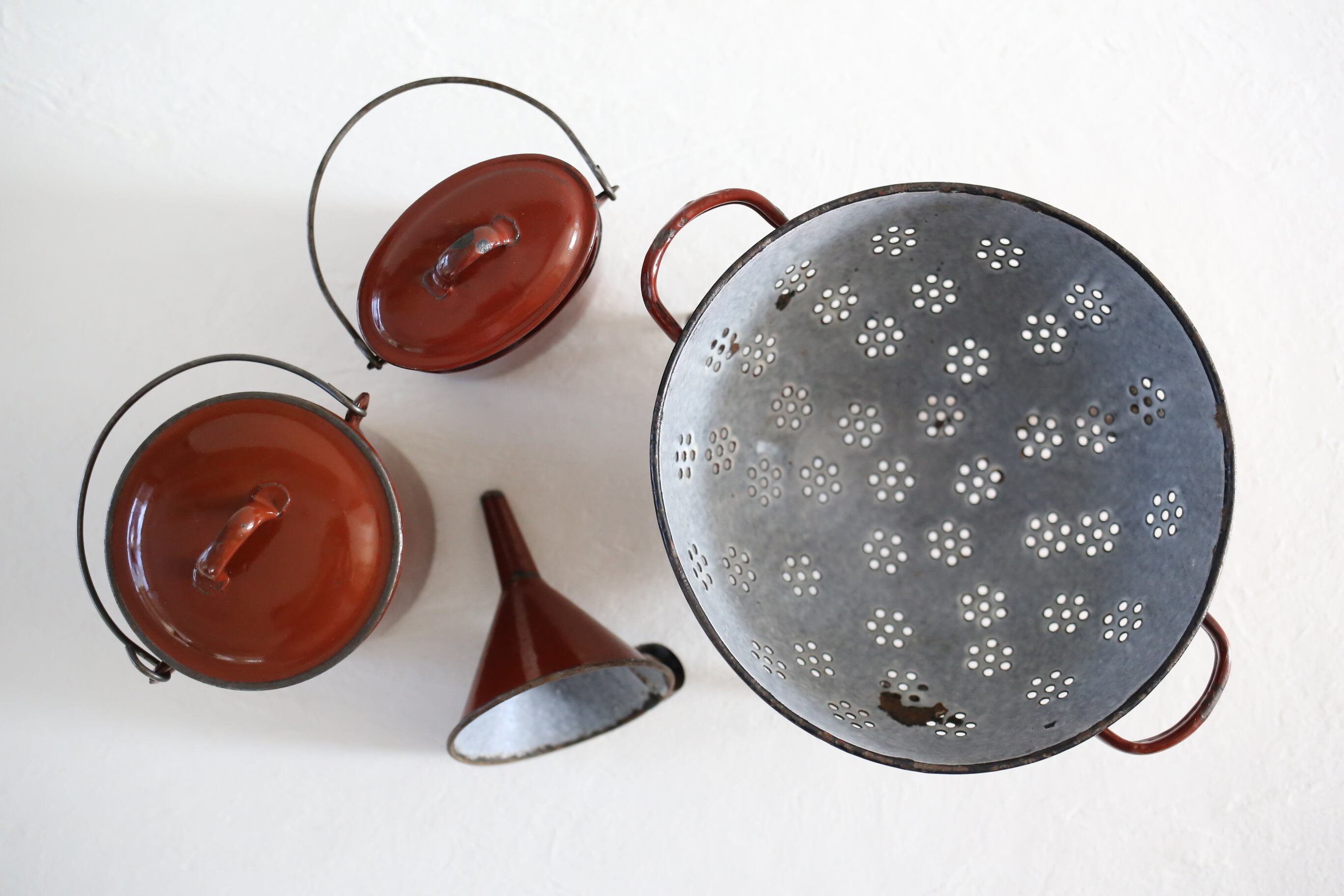 フランス アンティーク ヴィンテージ ホーロー ブラウン コランダー N