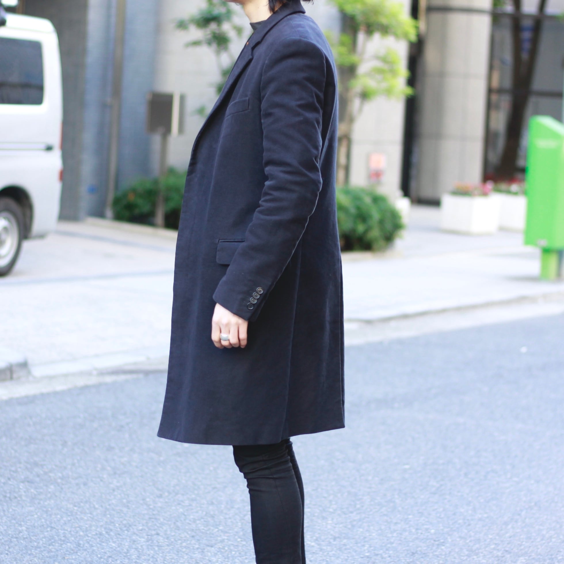 0744. 2000's helmut lang moleskin coat ブラック チェスターコート