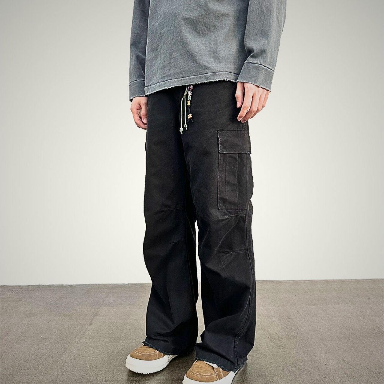 オールドウォッシュヴィンテージレトロダメージ加工ビッグポケットパンツ　1186
