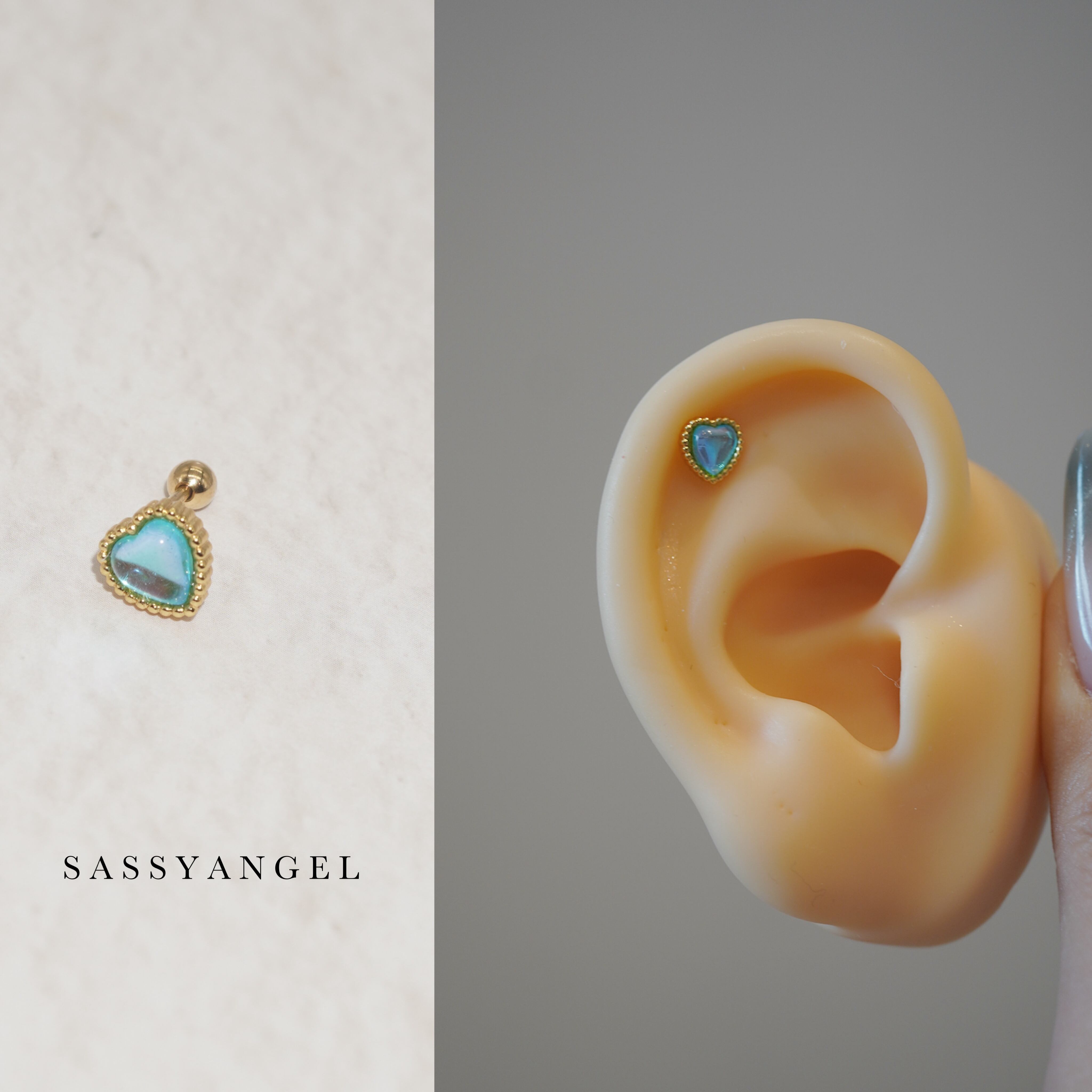 オーロラハートピアス (片耳)ブルー 20G | SASSY ANGEL
