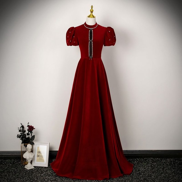 ベルベットパフスリーブドレス　D1773