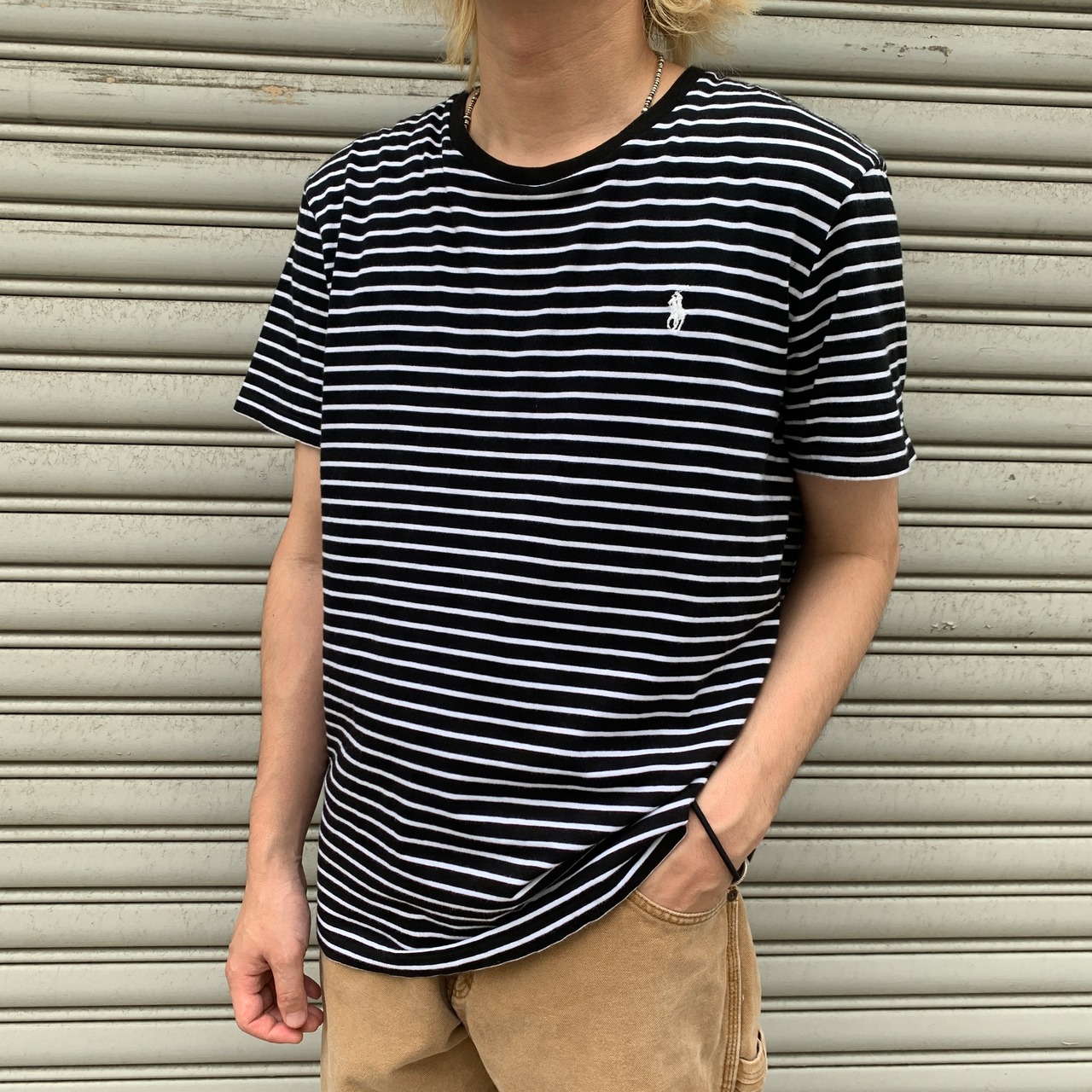 Ralph Lauren ボーダーTシャツ L 白黒 ワンポイント POLO