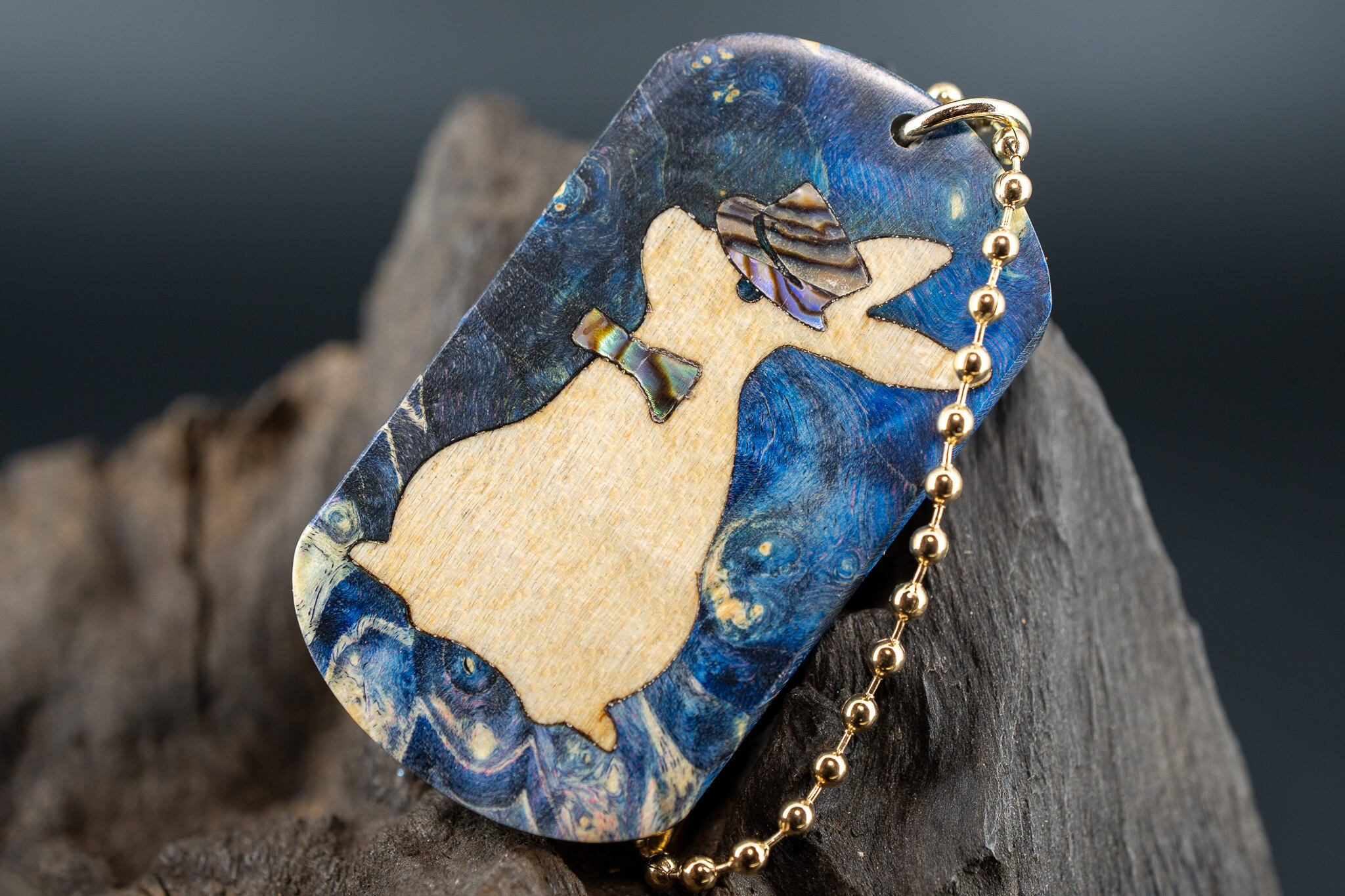 【カナダの象徴】ハードメープル 瘤杢 スタビライズウッド ドッグタグ 象嵌 三月ウサギ