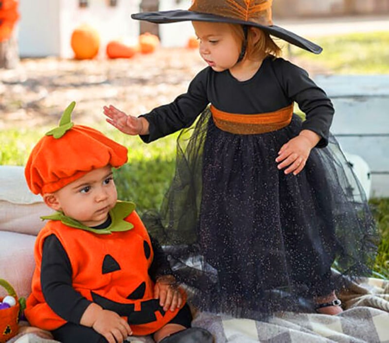 ハロウィン　子供タイツ　オレンジ