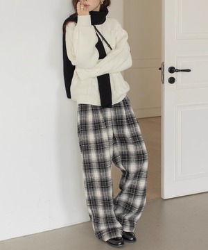 チェック柄◆ワイドレッグパンツ【p-20059】