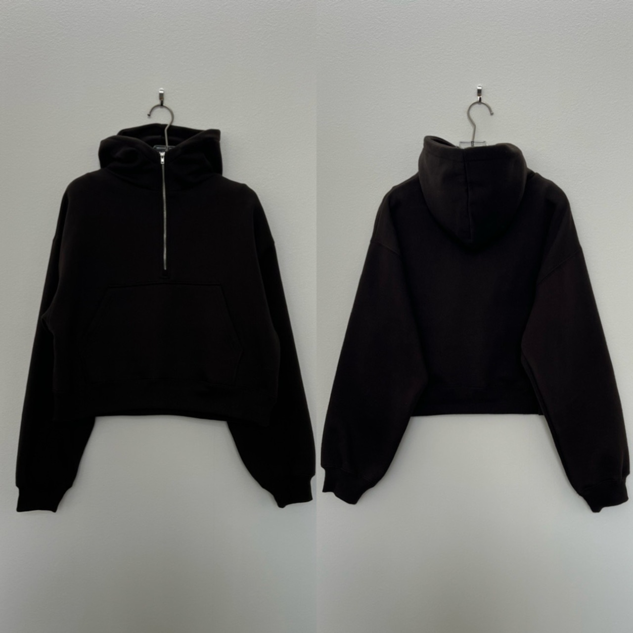 裏起毛ハーフZIPショート丈PK/ダークブラウン