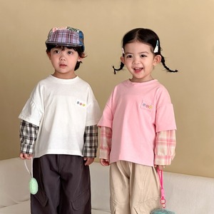【BABY&KID】レイヤードチェック袖トップス
