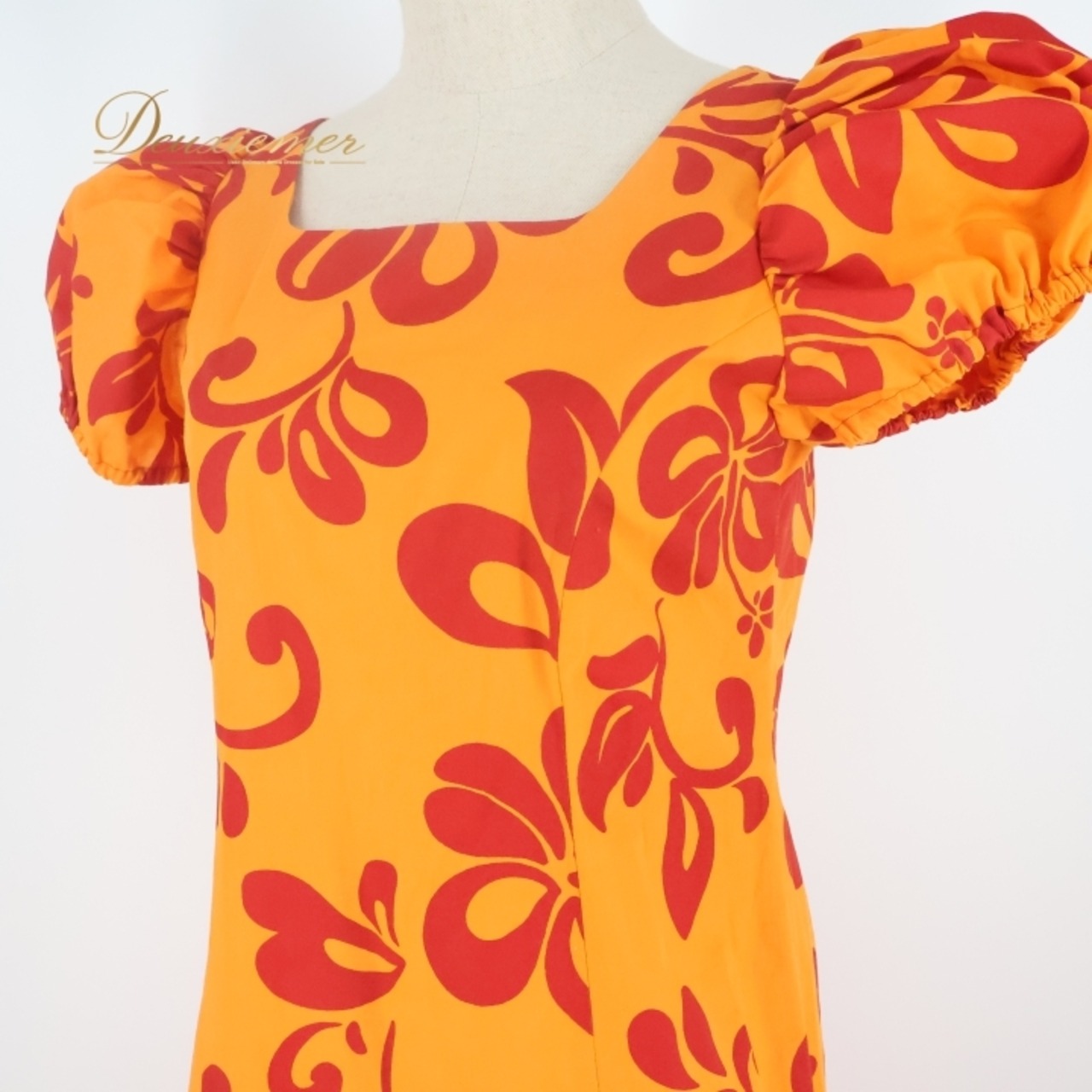 フラダンス 衣装 ワンピース ドレス オレンジ系 ハイビスカス柄 ハワイアンプリント アロハ レッスン 練習 フラ ダンス レッド系 橙 赤 半袖 パフスリーブ 花柄 華やか 鮮やか かわいい おしゃれ フレア ハワイアン オレンジ ハイビスカス フラダンス衣装 レディース 練習着 発表会