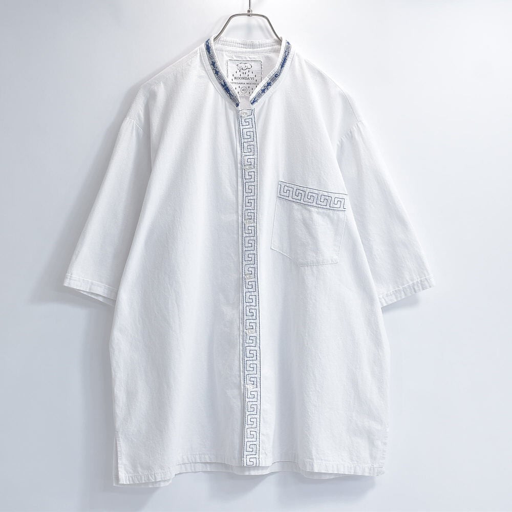 キャピタル 刺し子　手縫い　天竺シモキタ シャツ　1道着　ビンテージ加工 00s メキシコ製 KOONDA'VI クンダヴィ 幾何学模様 ハンド刺繍 デザイン