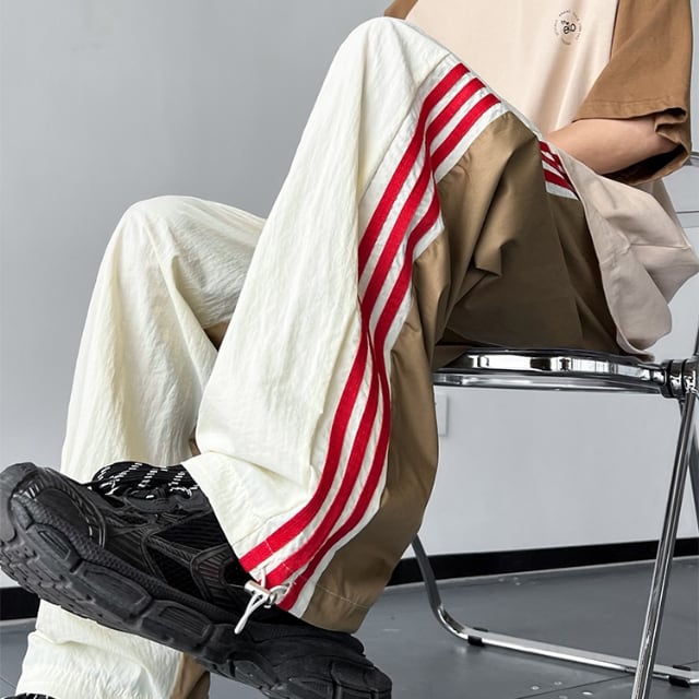 サイドラインストリートパンツ メンズ 韓国　モード パンツ 黒　XL　原宿系 サイドラインストリートパンツ メンズ 韓国 モード パンツ 黒 XL 原宿