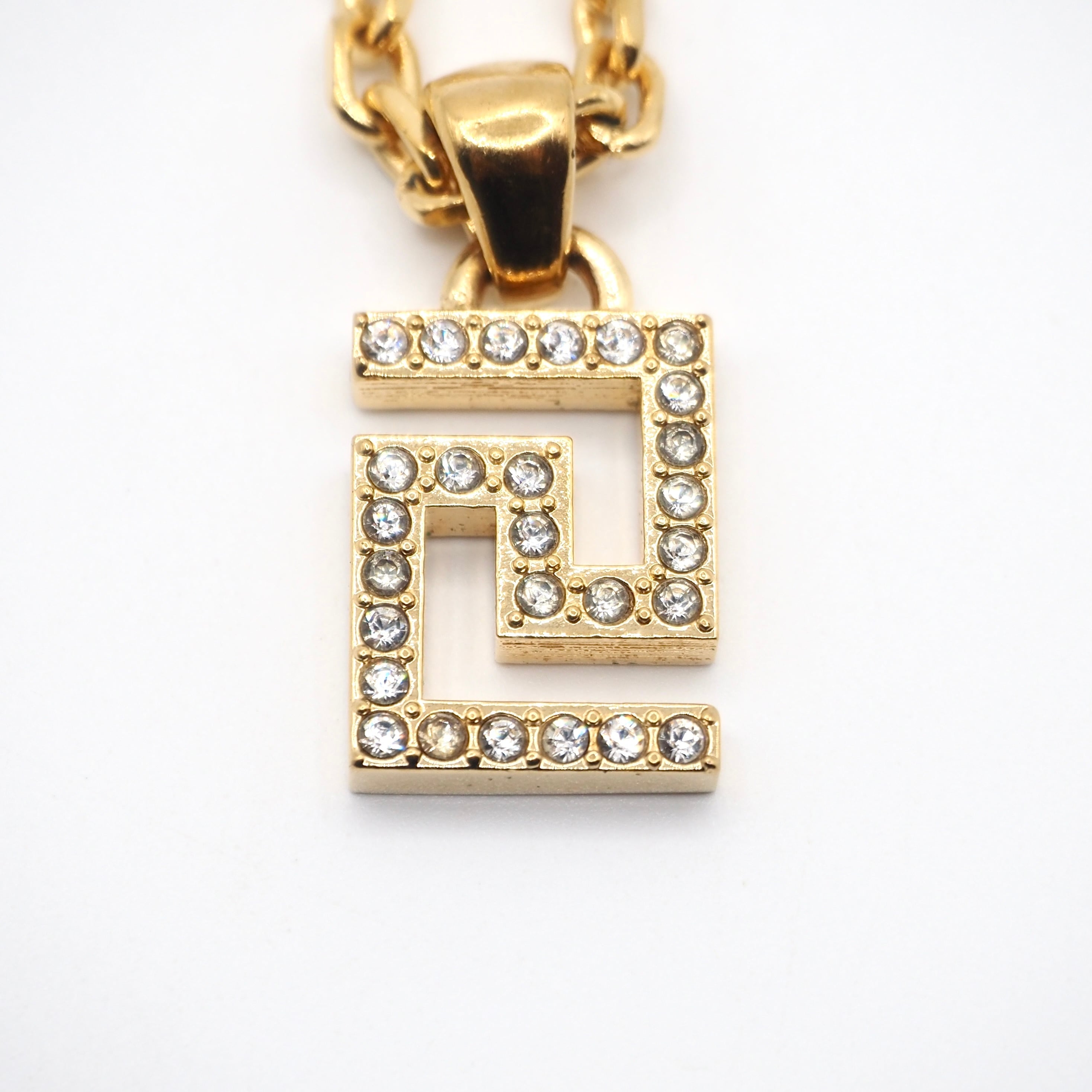 VERSACE グレカ ゴールドチェーン ネックレス ラインストーン GP