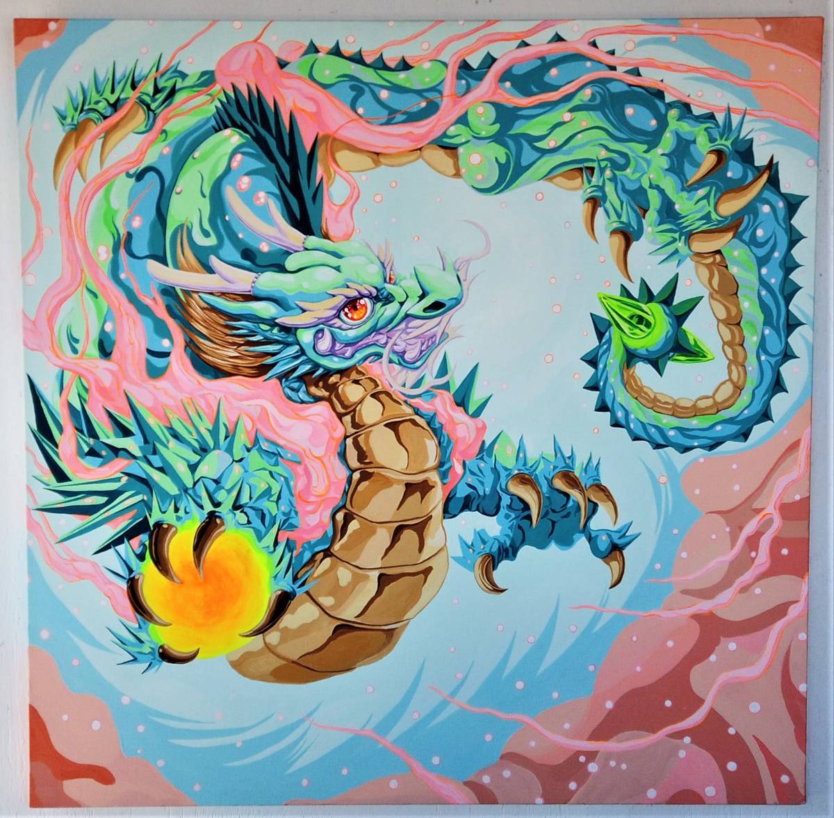 麒麟様　五神　原画　A 4サイズ　水彩画　上羽絵惣胡粉絵の具使用 ☆「駆ける麒麟」四神獣 五神獣 麒麟 絵画 直筆作品 真筆証明付き 高級