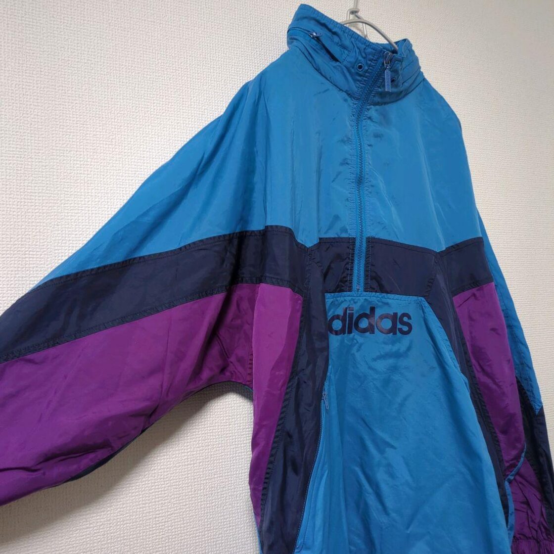 adidas アディダス アノラックパーカー ナイロン 銀タグ ブルー | Pay ID