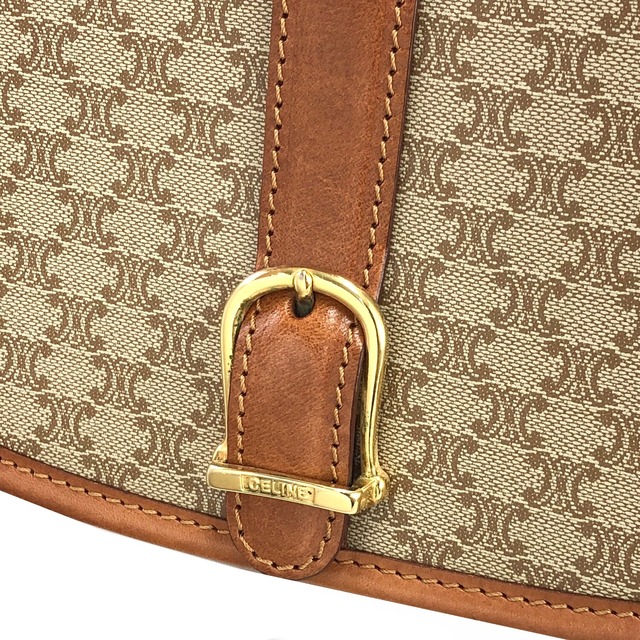 CELINE セリーヌ　マカダム　フロントベルト　クロスボディ　フラップ　ショルダーバッグ　ベージュ　vintage　ヴィンテージ　オールドセリーヌ　xep8ut